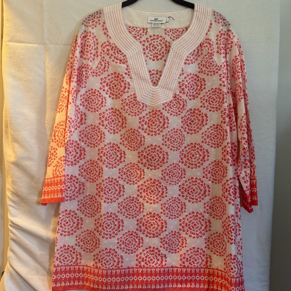 Vineyard Vines Orange & White Patterned Tunic Size Large